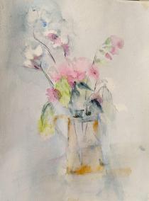 Pot et fleurs aquarelle